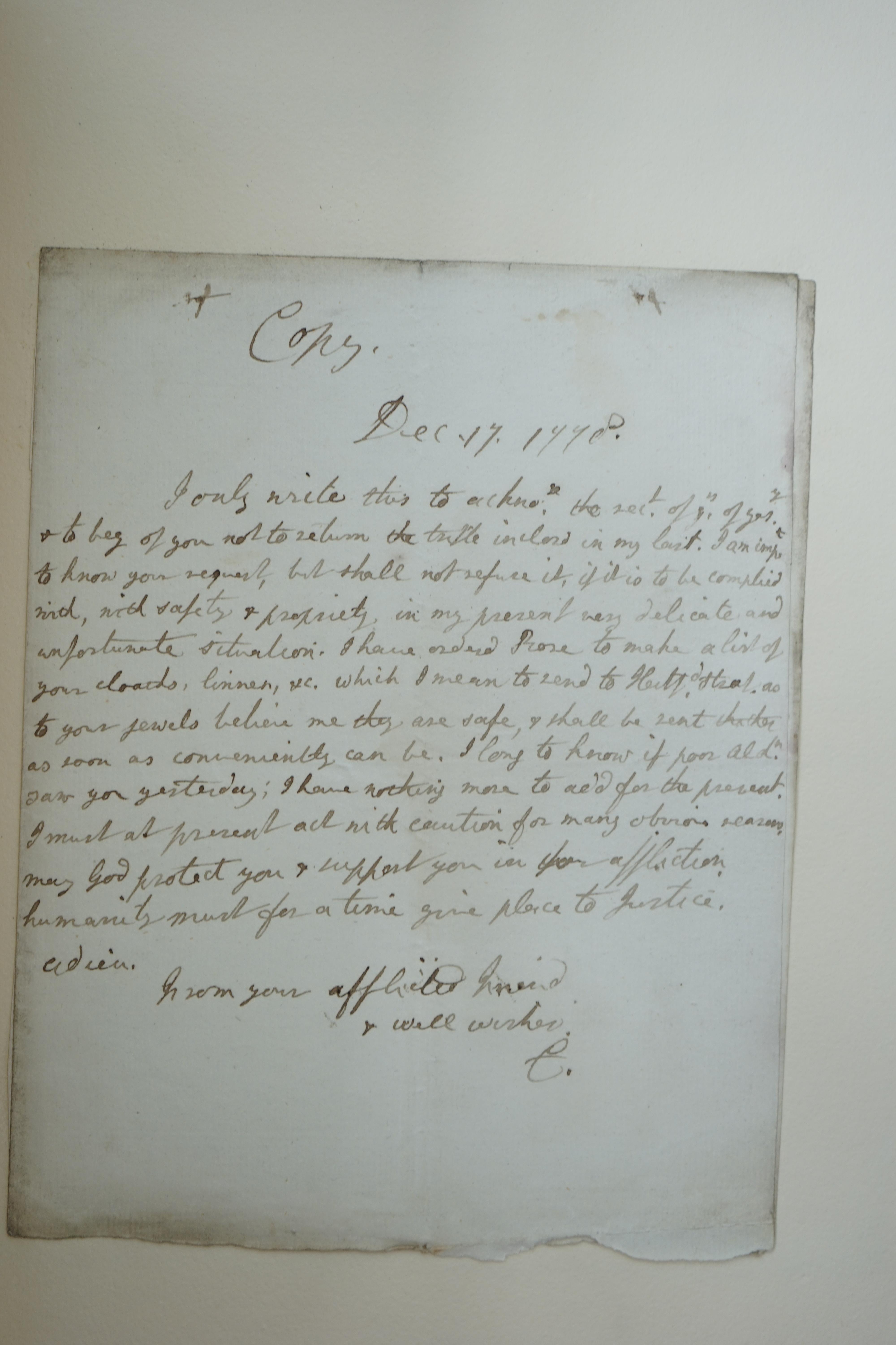 Francis Osborne (1751–1799), marquess of Carmarthen and subsequently duke of Leeds; volume containing copy letters to and from his wife Lady Amelia D’Arcy (1754–1784) and others, concerning their separation and divorce,